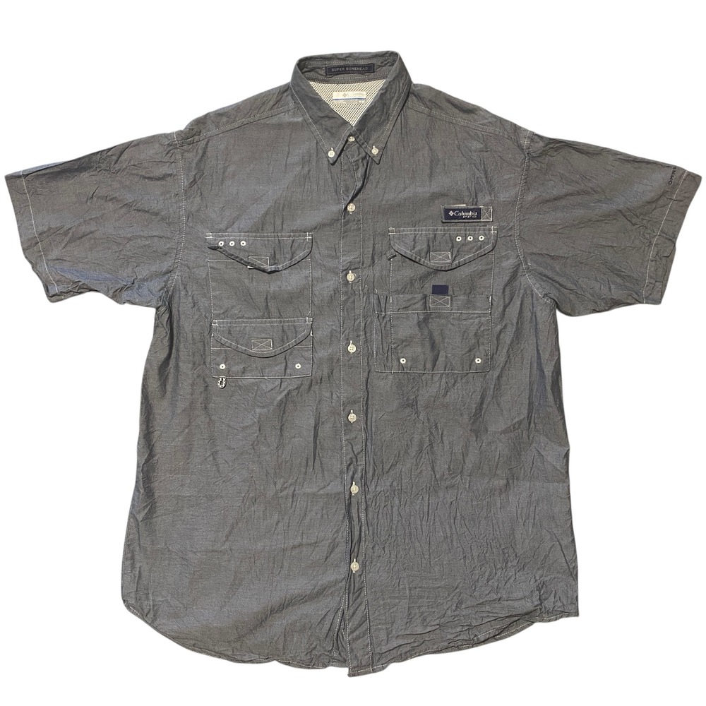 Columbia PFG Super Bonehead Mens Gray Short Sleeve Fishing Shirt Medium FM7030 - Picture 2 of 7